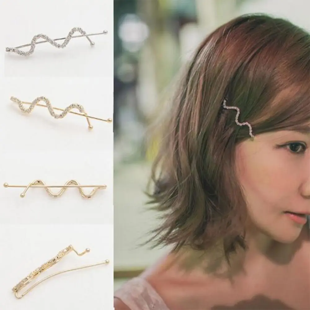 

1pcs Women Fashion Barrettes Silver Gold Color Hairpin Wave Desgin Hair Clips Alloy Crystal Hair Grips Fashion Hair Accessories