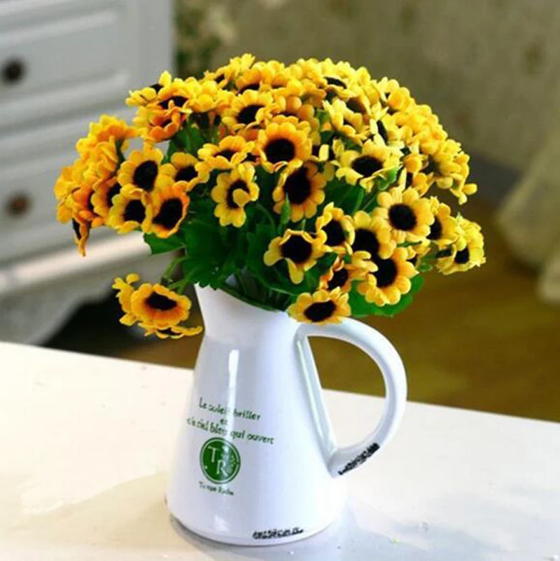 14 головы поддельные жёлтый подсолнух цветок из искусственного шелка свадебный