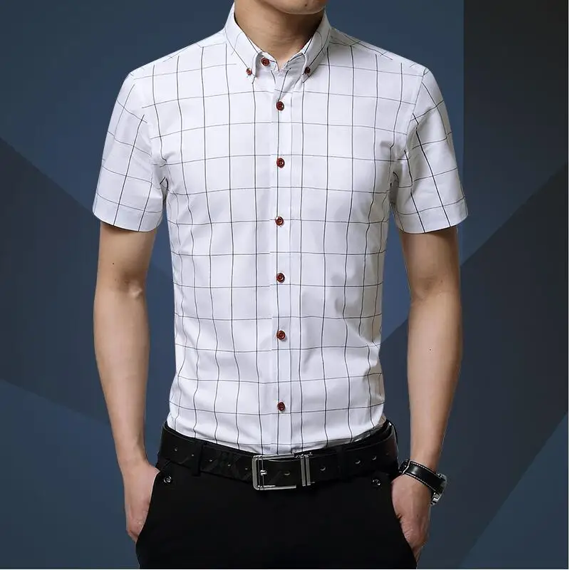 Men Clothes 2020 New Shirt Summer Camisa Masculina Fashion Business Plaid Casual Short Sleeve Social Dress 5XL | Мужская одежда
