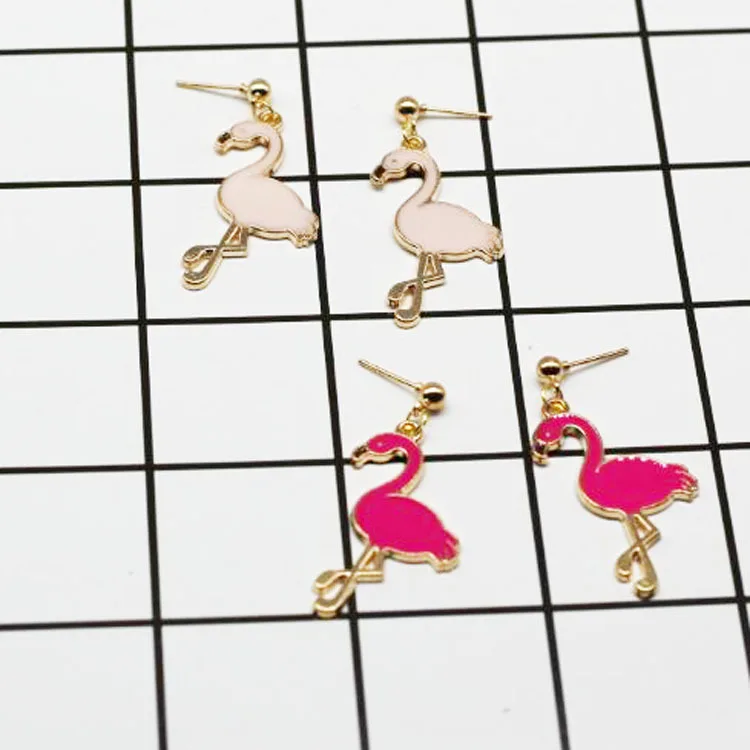 Женские серьги с эмалью и фламинго милые красные розовые гвоздики животными