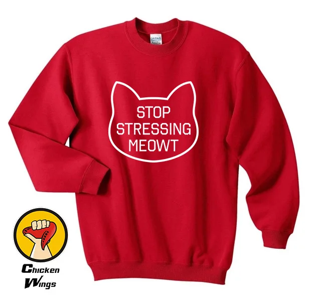 Прекратите акцент Meowt Neko Kawaii белая одежда с милым котенком Tumblr толстовка круглым