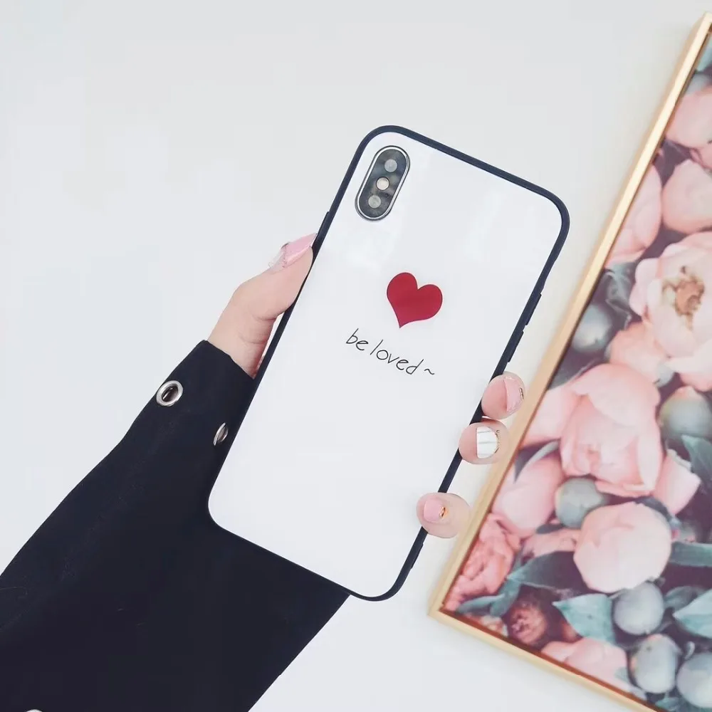 Роскошные любящее сердце Стекло чехол для iPhone X 7 7plus 6 6s 8 plus TPU рамки гладкой