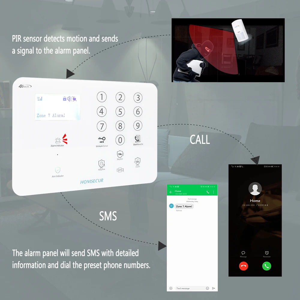 Homsecur беспроводный и проводной 4 г/gsm ЖК-дисплей дома охранной сигнализации
