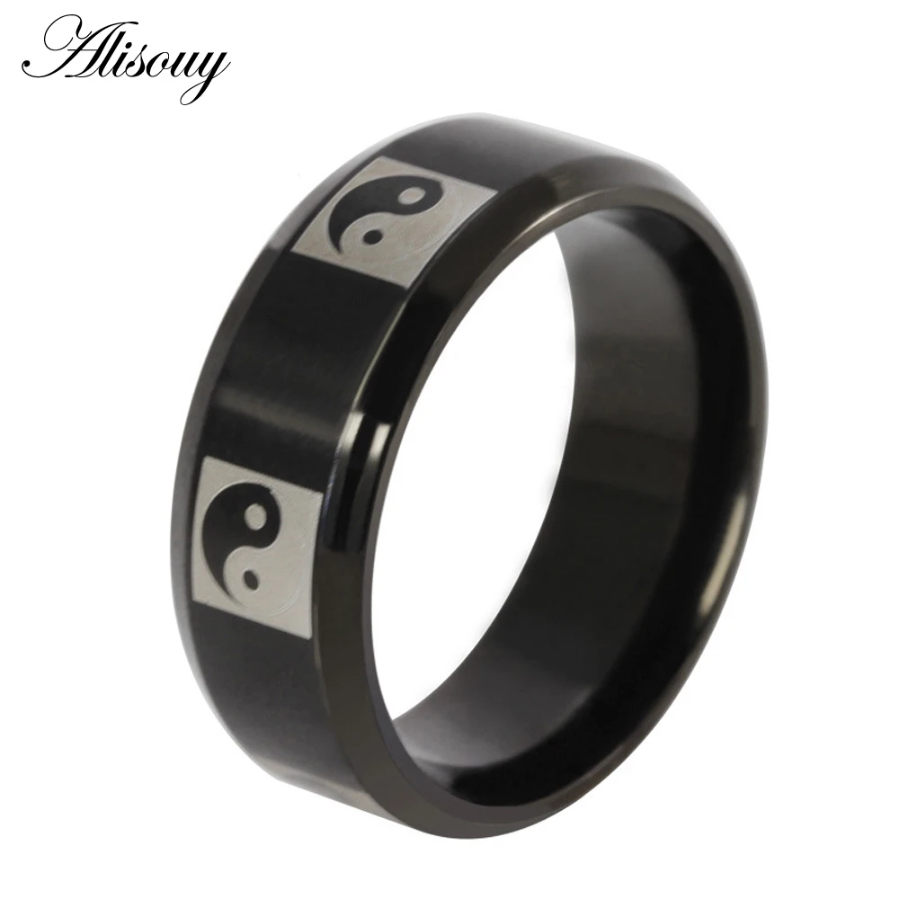 2019 Personality Influx of Men Eight Diagrams Ring Classic Vintage Black Titanium Stainless Steel for men women | Украшения и