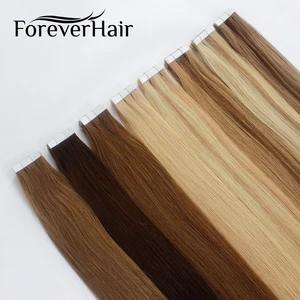 Накладные человеческие волосы FOREVER HAIR на ленте, невидимые волосы из искусственной кожи, 14, 16, 18, 20 дюймов, машинная работа, 20 шт.