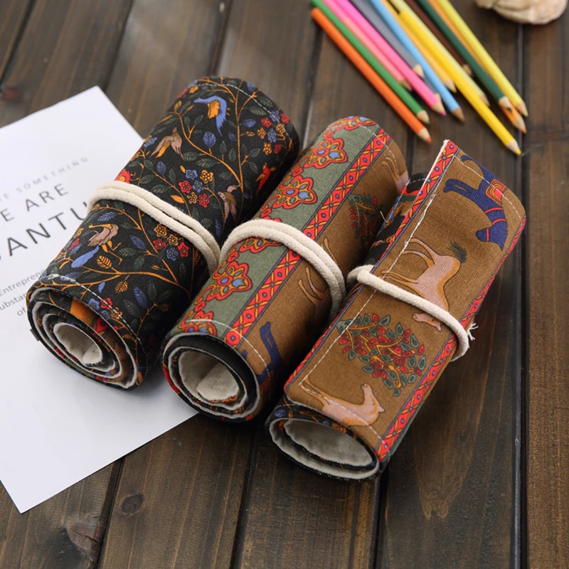 Пенал школьный в китайском стиле с 36/48/72 отверстиями|box stationery|canvas penspen roll |
