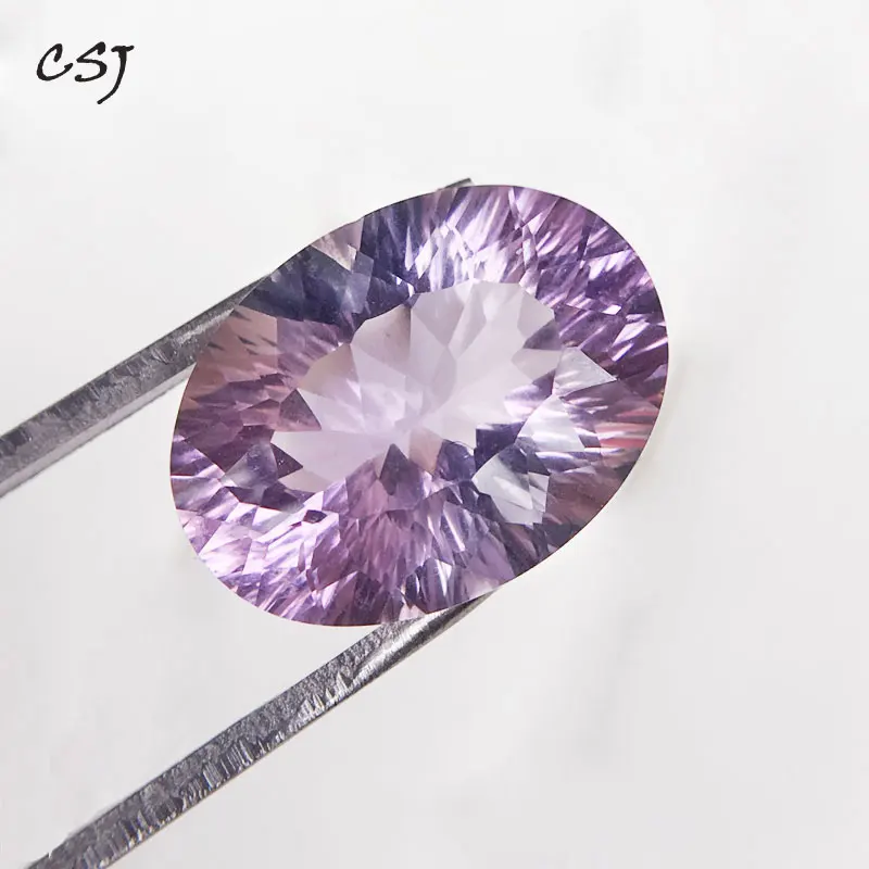 

CSJ 100% natural amethyst oval concave cut loose gemstone concave cut for 925 silver or gold top fine jewelry mounting