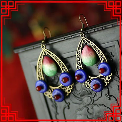 Большие звезды ручная работа китайский ветер камни яблока висячие серьги новые