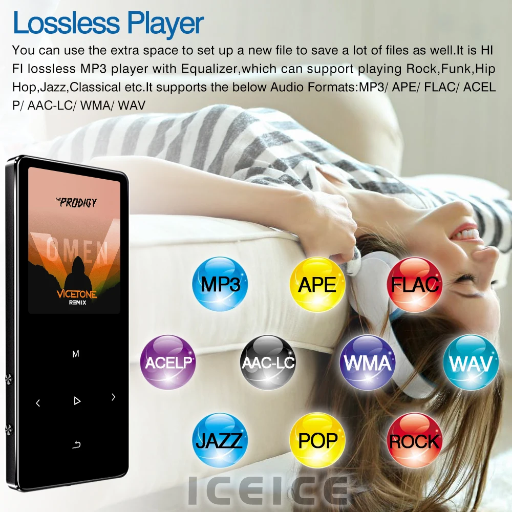 ICEICE Спортивный mp3 плеер с наушником сенсорный ключ mp3 hi fi радио fm мини USB lecteur MP3 HiFi музыкальный плеер портативный металлический walkman