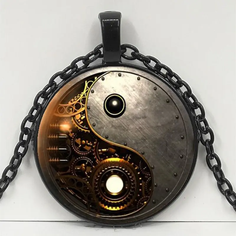 Стимпанк Ying Yang фото тибетского серебряного кабошона стеклянная подвеска