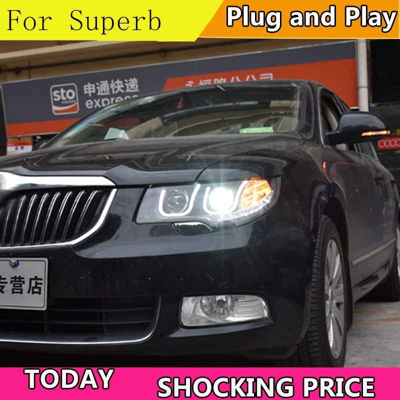doxa Car Styling for Skoda Superb Headlights 2009-2013 LED Headlight DRL Lens Double Beam H7 HID Xenon bi xenon lens | Автомобили и