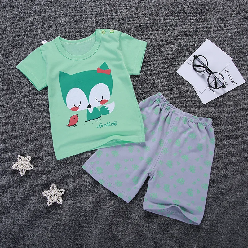 Baby Boy Girl T Shirts Sets Children Clothes Summer Boys Print Cotton Shorts 2 pcs Kids Girls Shirt | Детская одежда и обувь