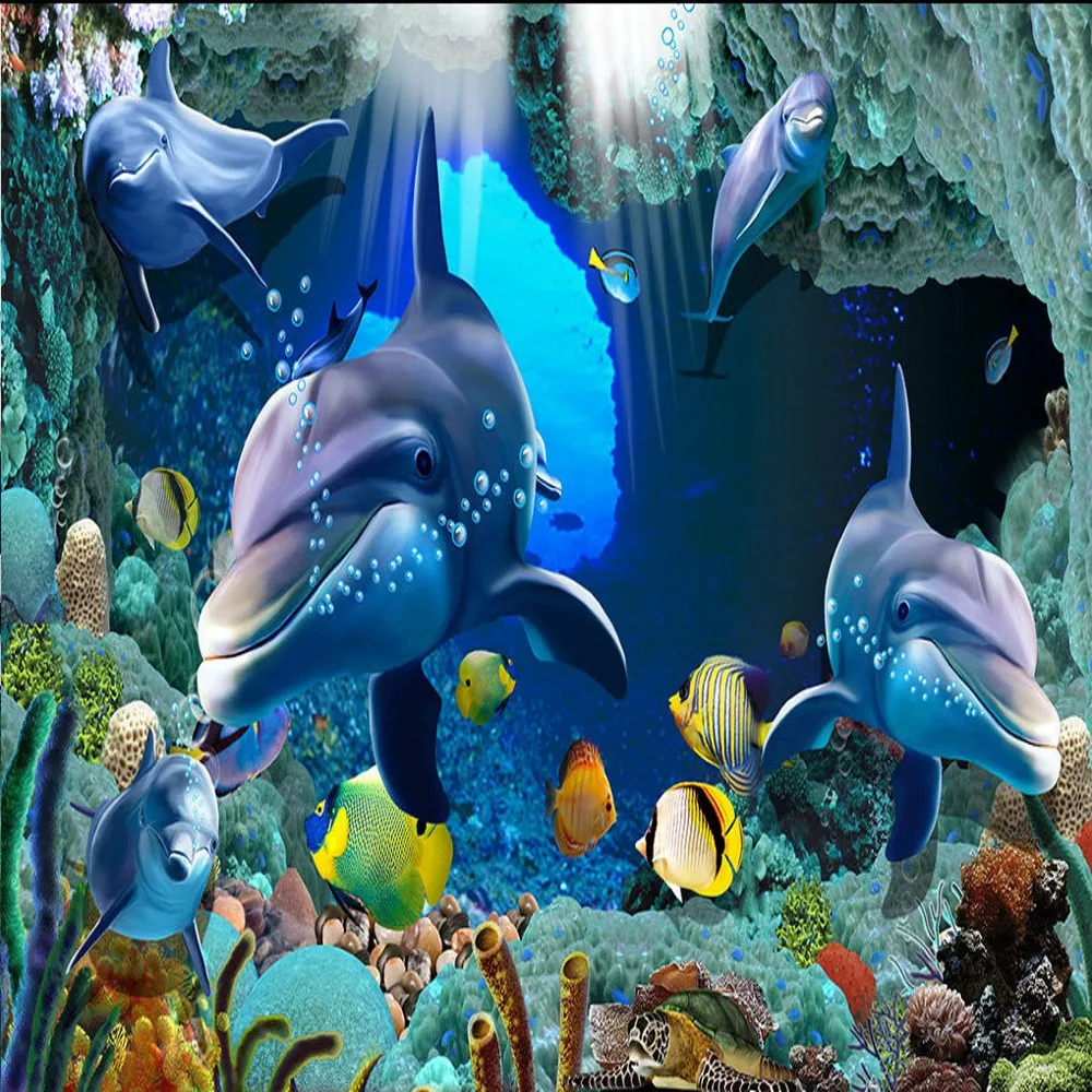 Бесплатная доставка Пользовательские 3D подводный мир ТВ фон настенная