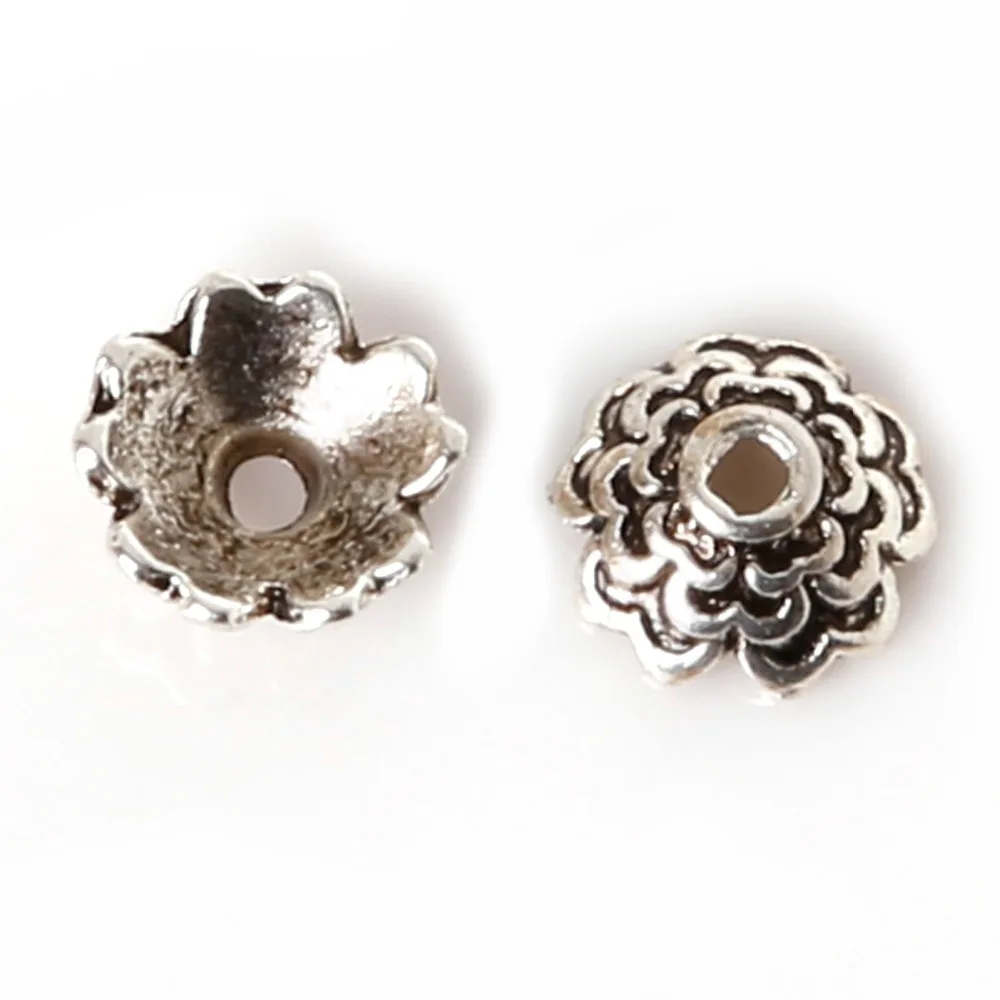 Металлические колпачки в виде цветов с серебряным покрытием 20 шт. 3x7 мм для