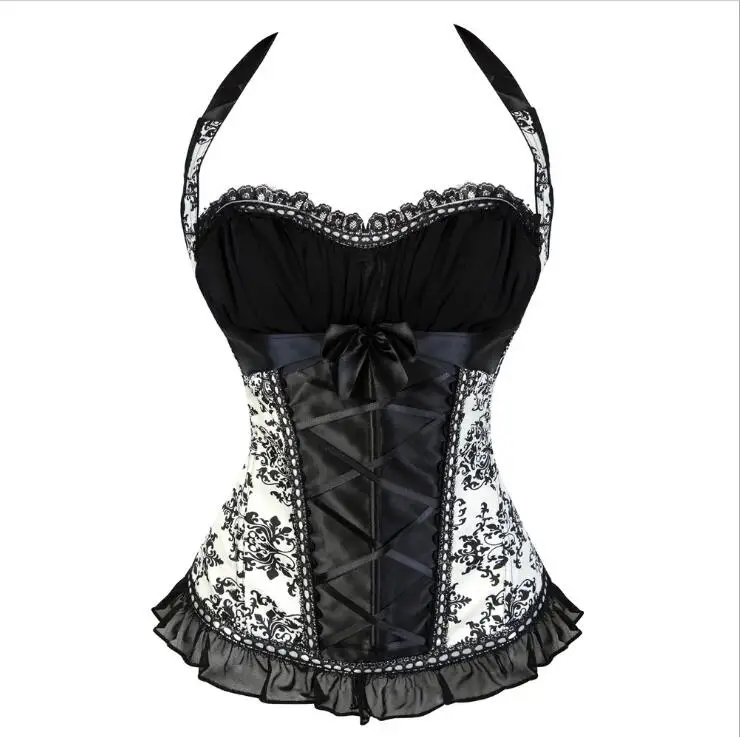 

Blue Floral Brocade Halter Sexy Corset Dress Victorian Steampunk Dress Gothic Clothing Corsets And Bustiers Burlesque Outfit