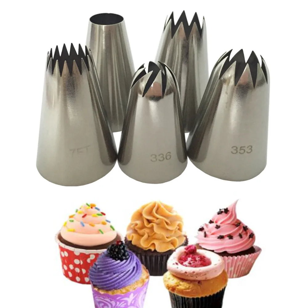 

5pcs / Set Large Russian Icing Piping Pastry Nozzle Tips Baking Tools Cakes Decoration Set Stainless Steel Nozzles Cupcake