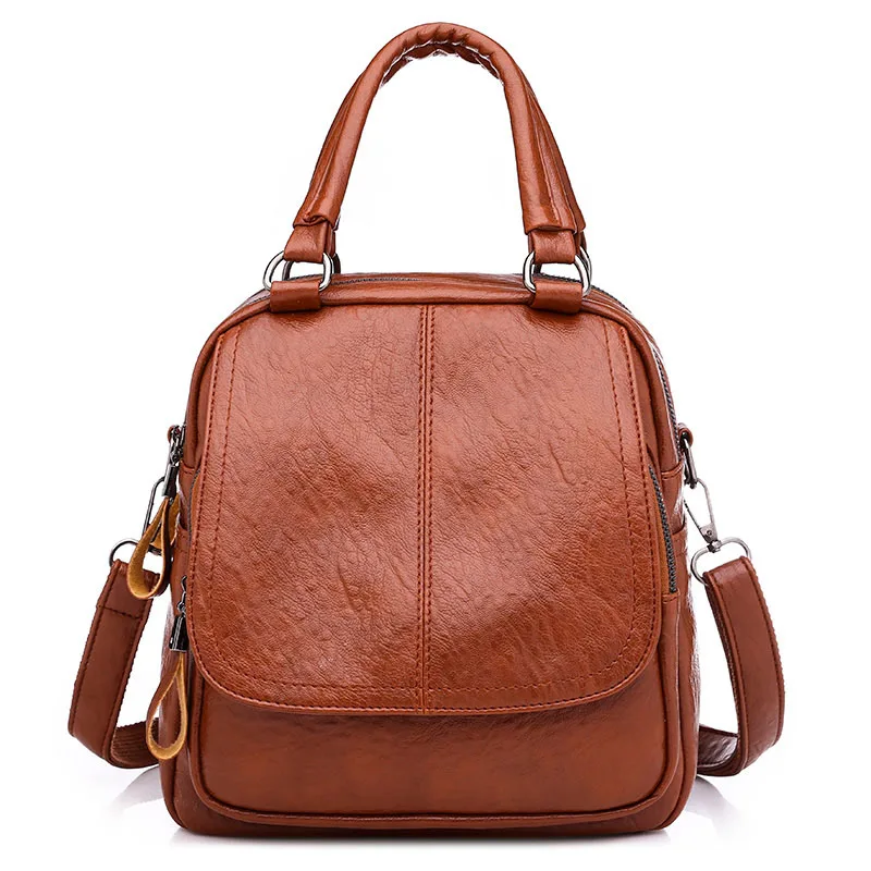 Brand Women Leather Backpack Famous Designer Multifunction Backpacks Girls Shoulder Bag For Female Rucksack mochila mujer XA478H - Цвет: Brown