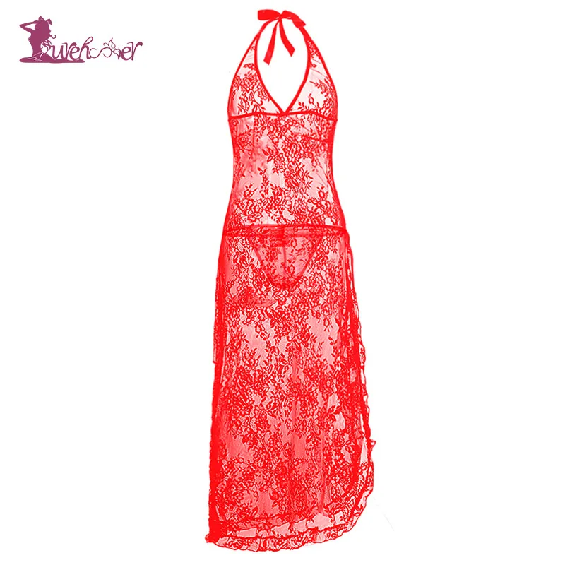 Red Lurehooker плюс размер сексуальное, эротическое белье женское кружевное длинная ночная рубашка дамское ночное белье Белье для сна длинное платье для сна - Цвет: Red