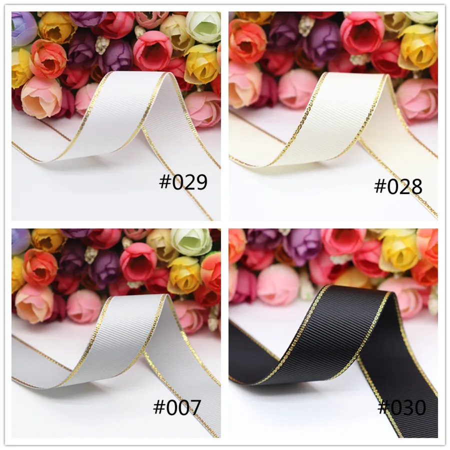 50 ярдов 10 мм/25 мм/38 мм блеск Золотой Край Grosgrain лента пробки для бутылок/подарочная упаковка материалы для ручных поделок Y19042101
