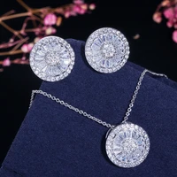 cwwzircons top quality cz crystal women fashion jewellery shiny round cubic zircon necklace and earring jewelry set t039