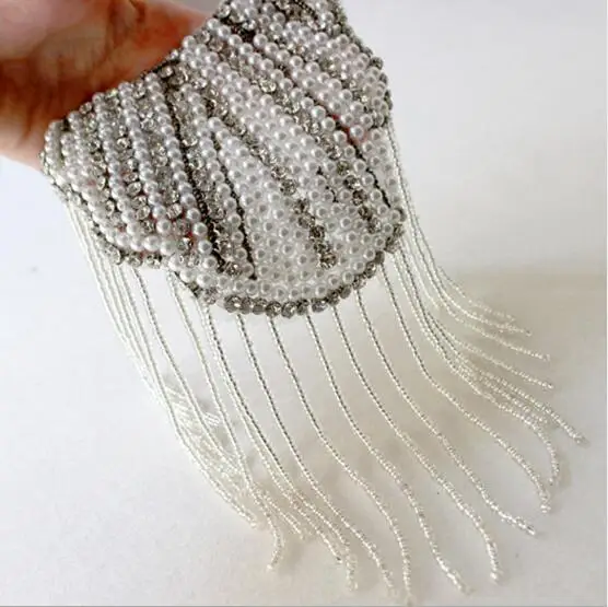 20 шт./10 пар ручной работы бусины Rhinestone кисточкой костюм с эполетами плечевой ремень кисточкой Peal Epaulette сценические ювелирные изделия Аксессуары для одежды