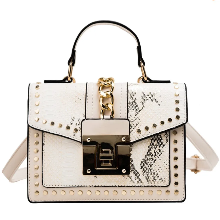02 Beige Новые роскошные женские сумки Змеиный лоток для курьерских сумок сумка через плечо заклепки слинг цепи плеча Bolsa маленькие сумки - Цвет: 02 Beige