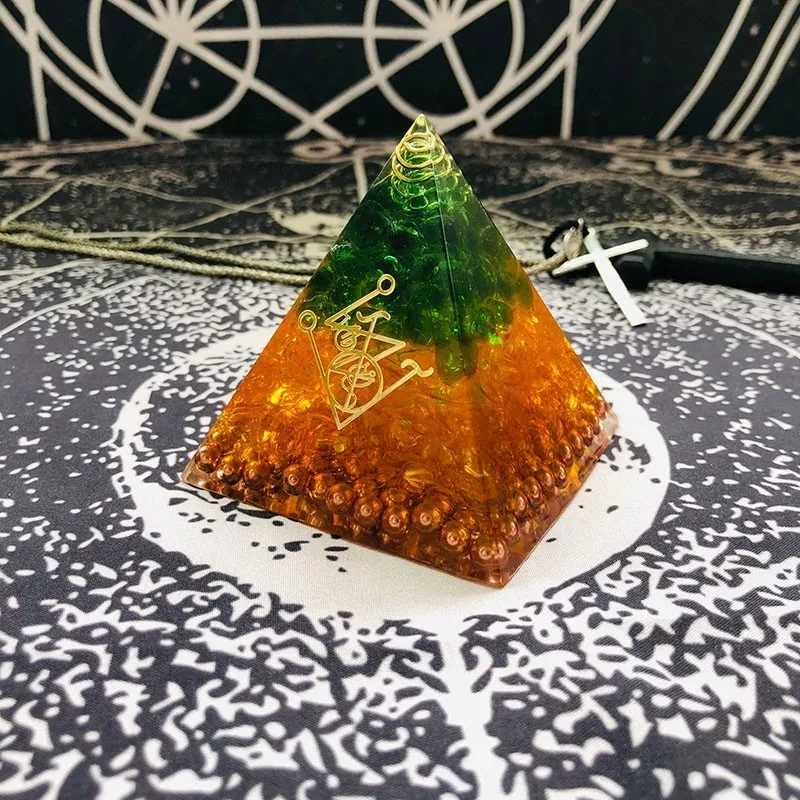 Natural Citrine Green Crystal Orgone Pyramid Eliminates Life Negative Energy Orgonite Pyramid Gabriel Maripura Chakra