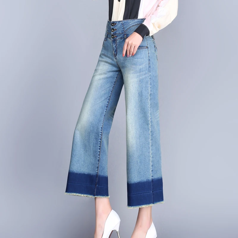 {Guoran} Loose wide leg women jeans pants for 2017 summer plus size denim boyfriend squared with high waist ladies |