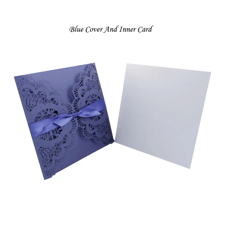 Cover And Inner Card 1 шт. элегантная квадратная открытая Свадебная пригласительная открытка с лазерной огранкой для влюбленных птиц с лентой, индивидуальный Свадебный декор, вечерние принадлежности - Цвет: Cover And Inner Card