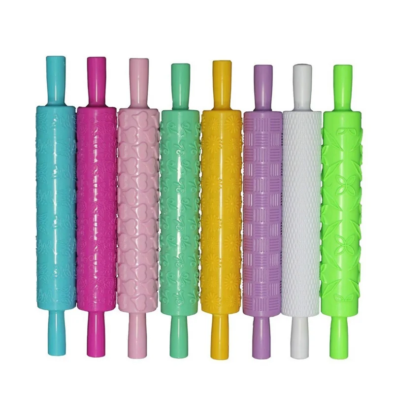 8pcs FHEAL 8 шт./компл. красочные Пластик тиснением фактурной узорной Fondant(сахарная) с антипригарным покрытием Скалки для украшения торта Формы для выпечки Инструменты - Цвет: 8pcs