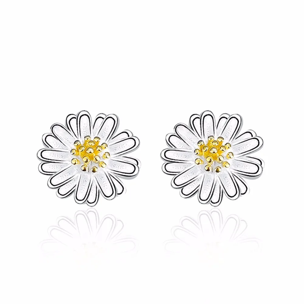 Серьги гвоздики женские посеребренные с маргариткой|plated earrings|earrings for womenfashion earrings
