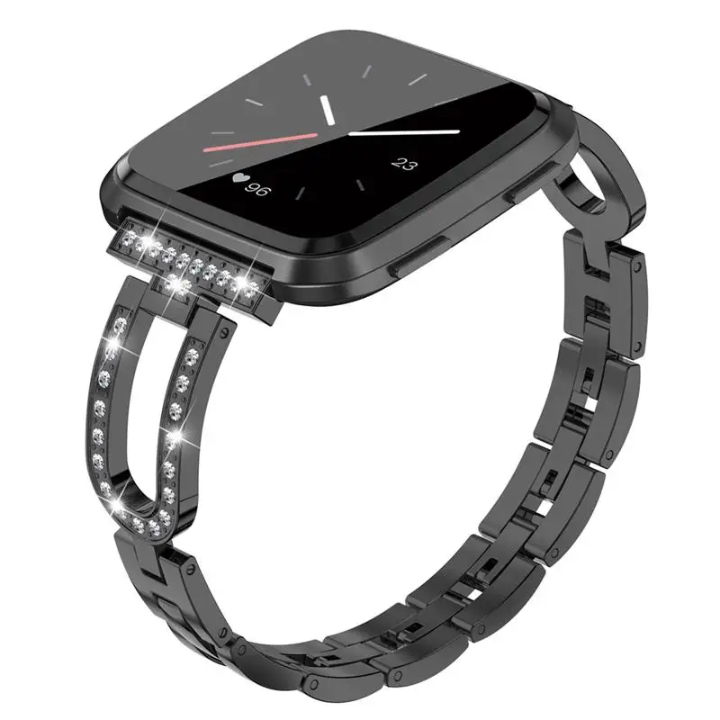 Черный U-Design браслет со стразами для Fitbit Versa/Versa lite ремешок со стразами из нержавеющей стали, блестящий Браслет для Fitbit Versa - Цвет ремешка: Черный