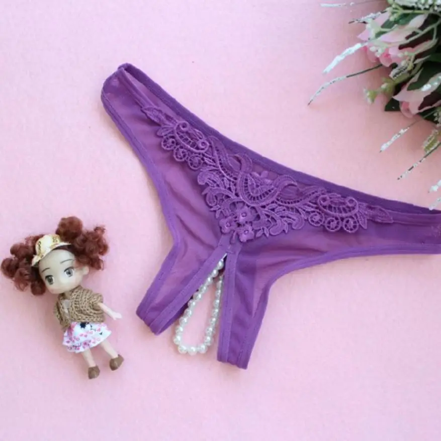 Purple FEITONG трусики женские стринги сексуальные женские стринги с жемчугом и стринги однотонные женские трусы с низкой талией# LREO - Цвет: Purple