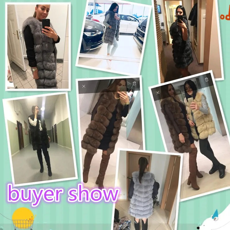

90CM Real Natural Fox Fur Vest New Thick Winter Long Thick Women Genuine Fur Vest Jacket Pockets Real Fur Vest Coats for Women