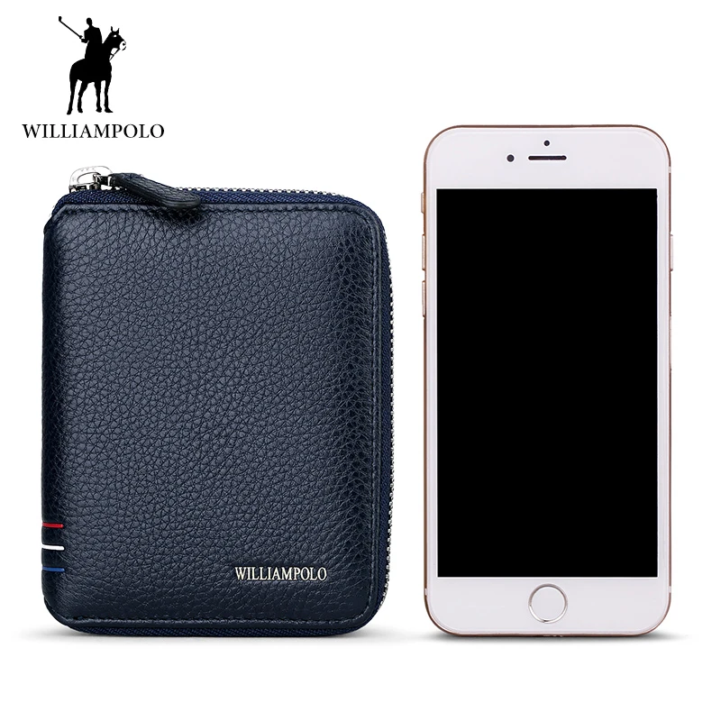 

Брендовый мужской короткий кошелек WILLIAMPOLO из 2019 натуральной кожи, маленькая кредитница на молнии, бумажник с двойным складыванием