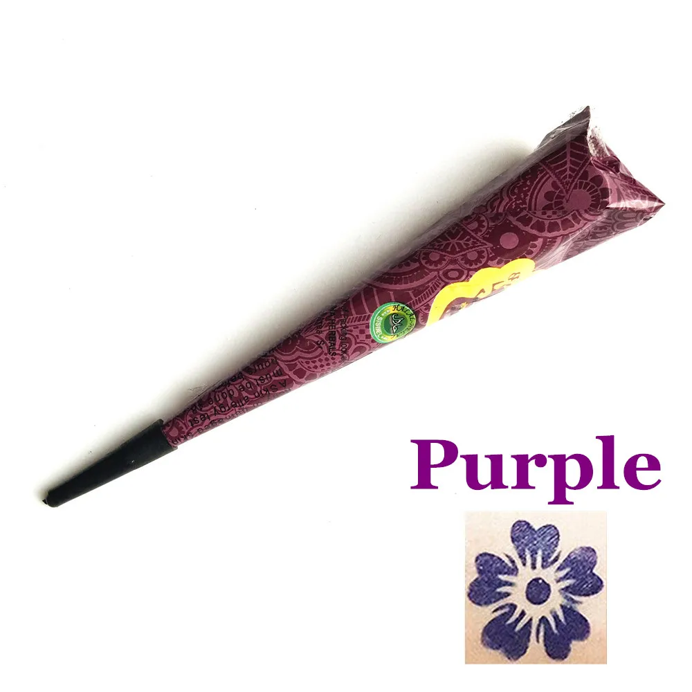 1PCPurpleCone 9 цветов на выбор, индийские татуировки хной Менди, паста, конусы, женский макияж, красота, краска для тела, водостойкая татуировка, конус крема - Цвет: 1PCPurpleCone