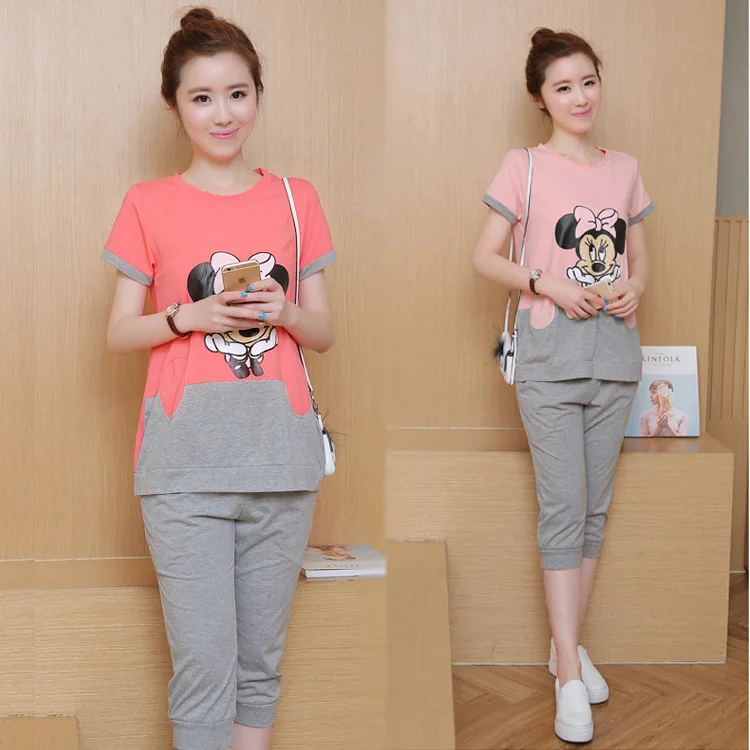 Летняя свободная футболка для беременных куртка штаны живота костюм из двух