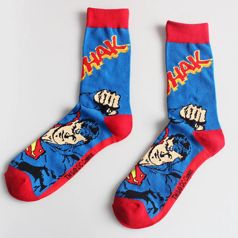 Hot Sale Brand Quality Cartoon Superman Men's Fashion Sock Colorful Combed Cotton Wedding Novelty Funny Happy Socks Men Meias - Цвет: Синий