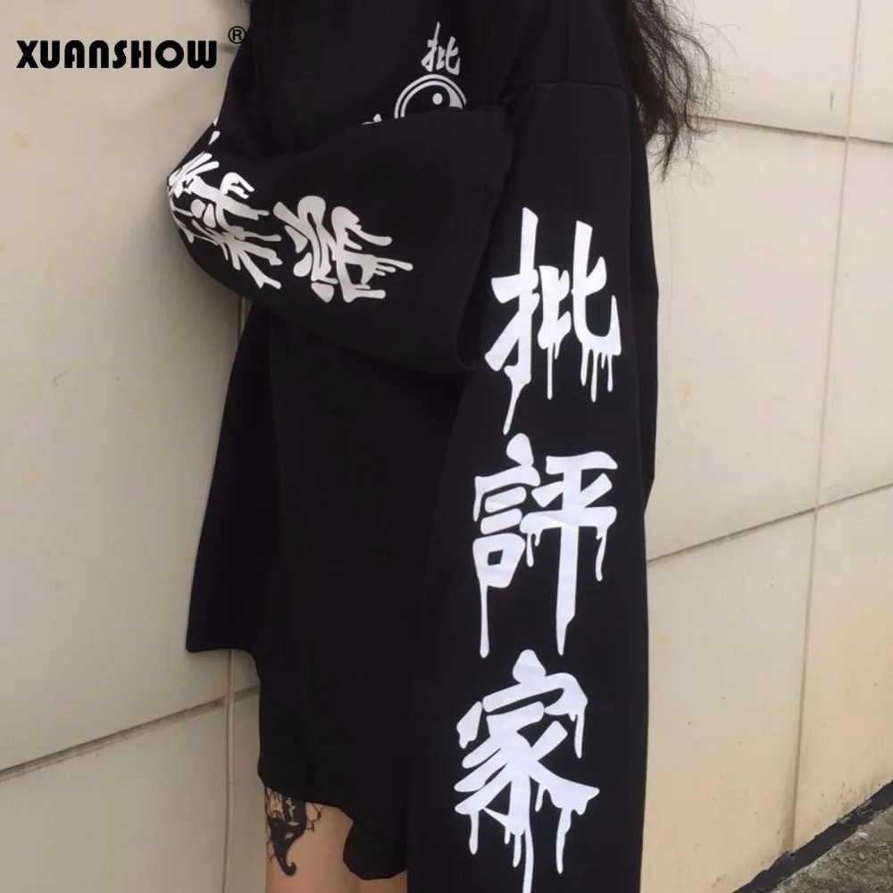XUANSHOW негабаритный верхушки Панк готика женщины Уличная одежда резка край Наука