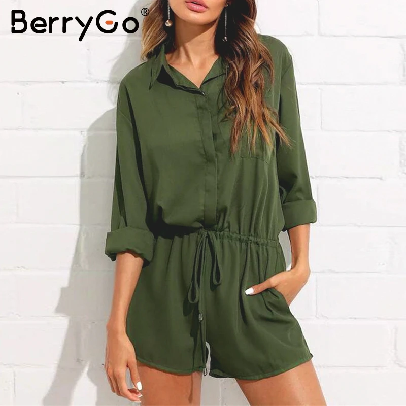 BerryGo Повседневный шифон женский комбинезон Черный Эластичный Высокая талия на