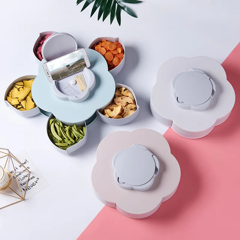 Новая Вращающаяся коробка для хранения 3 цветов с цветочным дизайном закусок