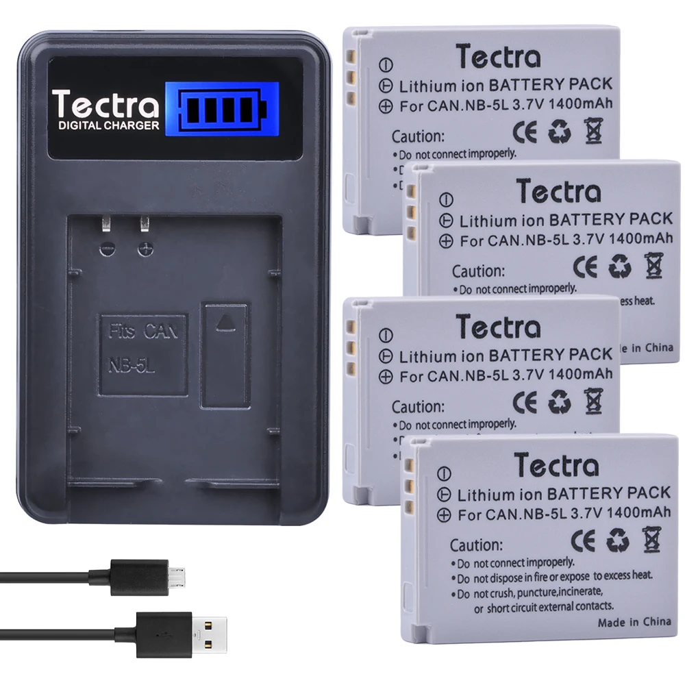 

Tectra 4Pcs NB-5L NB5L Bateria + LCD USB Charger for Canon S110 SX200 SX210 SX220 SX230 ISHS IXUS 850 870 800 860 990 SD 950 970