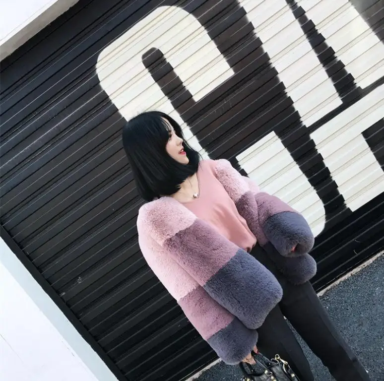 Женская верхняя одежда Chaqueta Cuero Mujeroft с искусственным кроличьим мехом Верхняя