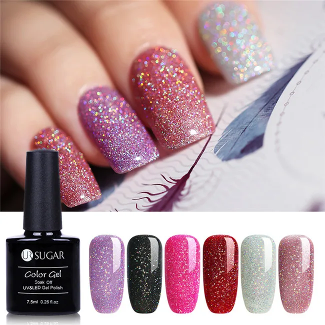 Rainbow Set 1 Ur Sugar 7,5 мл голографический Блестящий Гель-лак для ногтей Полупостоянный УФ-гель набор для маникюра впитывающий лак праймер - Цвет: Rainbow Set 1