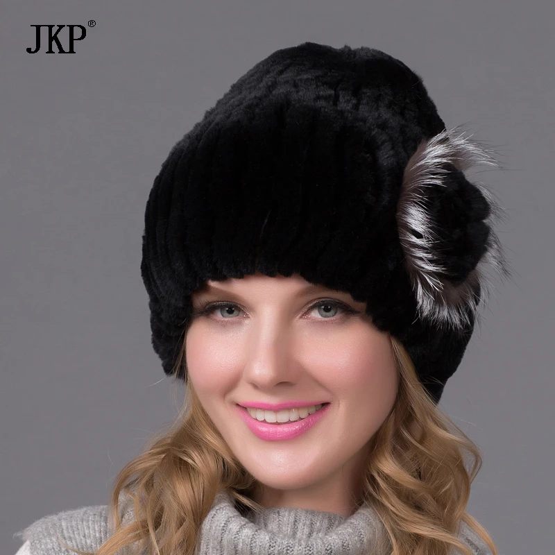 Женская мода На зимнем меху шапки натуральным мехом из меха кролика рекс с