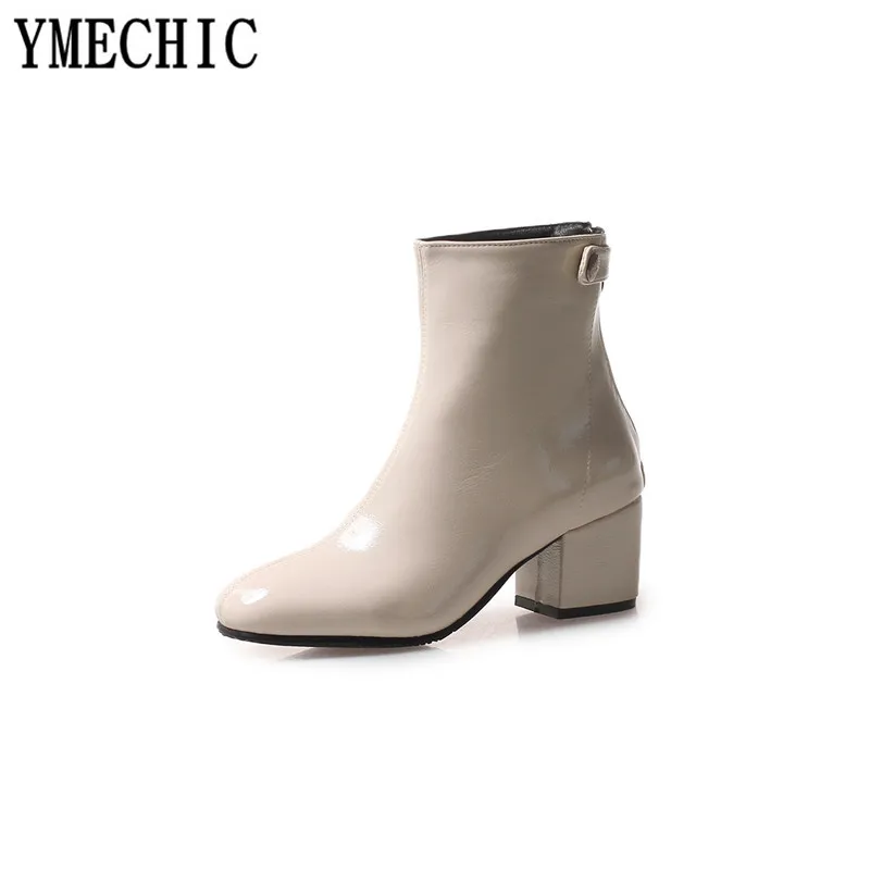 Женские ботильоны из ПУ кожи YMECHIC Осень зима 2018 короткие женские ботинки черного