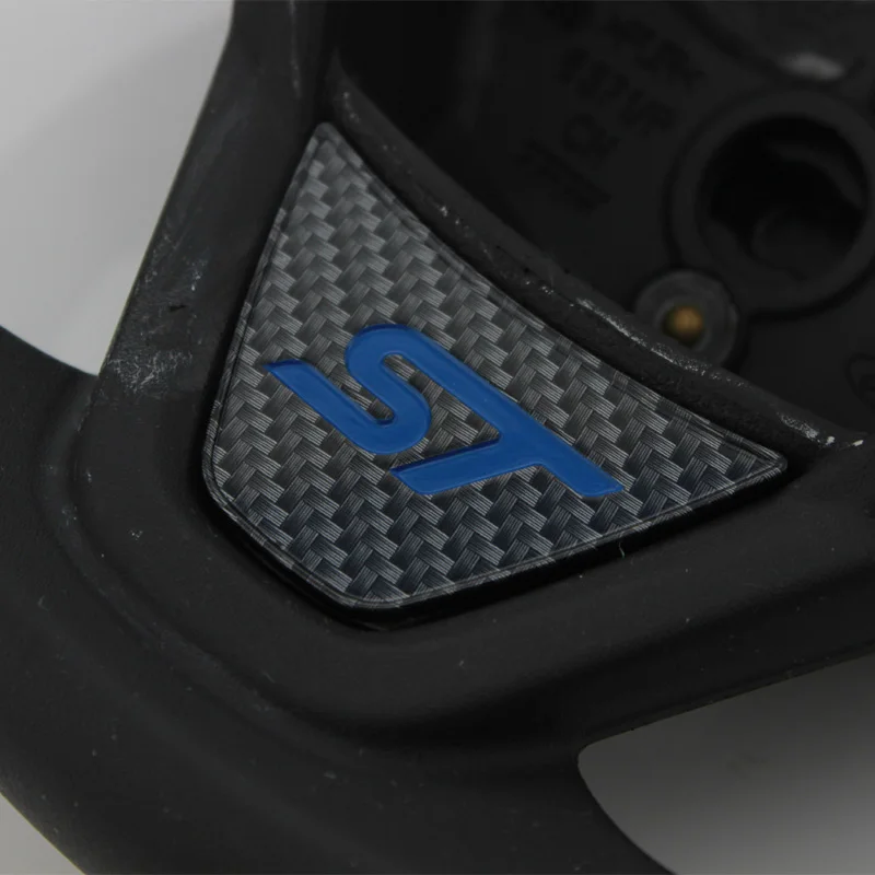 3D St наклейка на руль с блестками ABS хромированная или углеродная накладка s для автомобиля Ford Fiesta Ecosport 2009- авто аксессуары - Название цвета: Carbon Blue Word