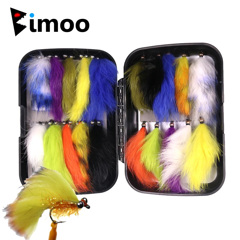 Bimoo 20 шт./кор. Ассорти Цвет#4 заяц полосы Zonker Fly для форель коричневыми цветами радуги бас рыболовные приманки ленточки в коробка для мушек