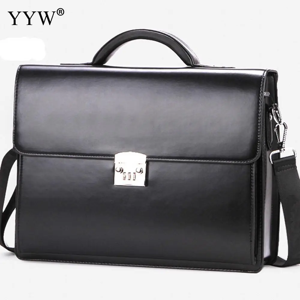

Business Male Bag Men's Executive Briefcase Black Portfolio Tote Bags for Men Synthetic Leather Handbag A Case for Documents