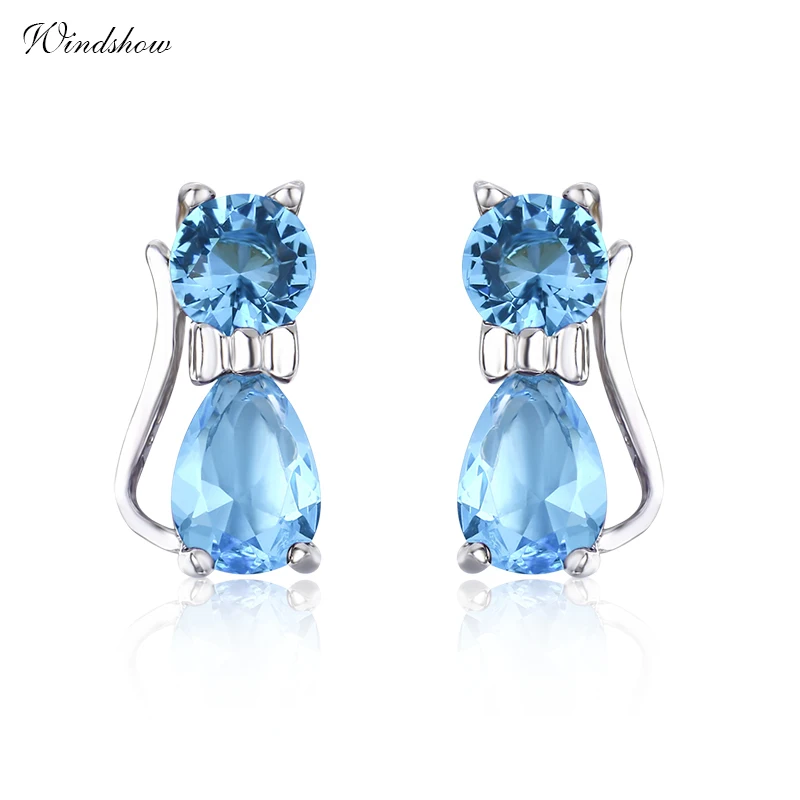 Милые котята кошки из стерлингового серебра 925 пробы синие кристаллы маленькие